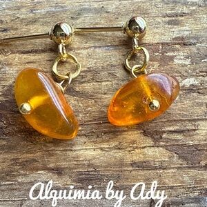 Gold and Orange Amber Earrings